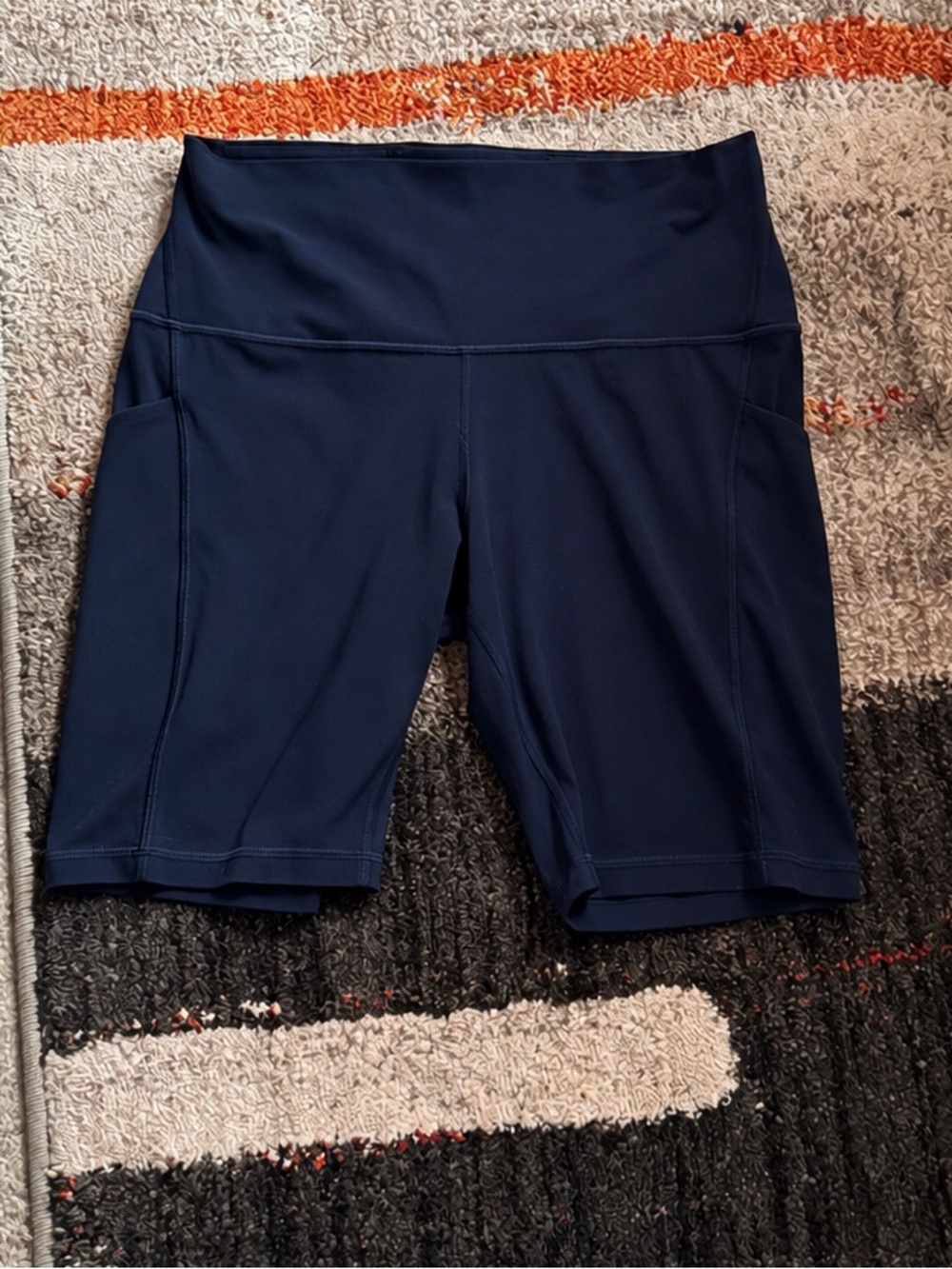 Lululemon Navy Blue High Rise Biker Shorts Side Pockets Size S